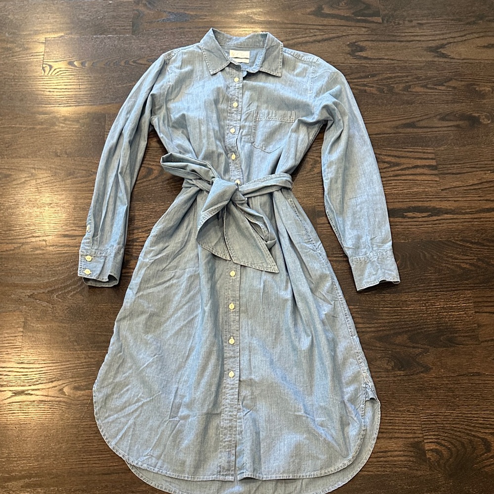 J. Crew Light Blue Chambray Tie-Waist Shirt Dress